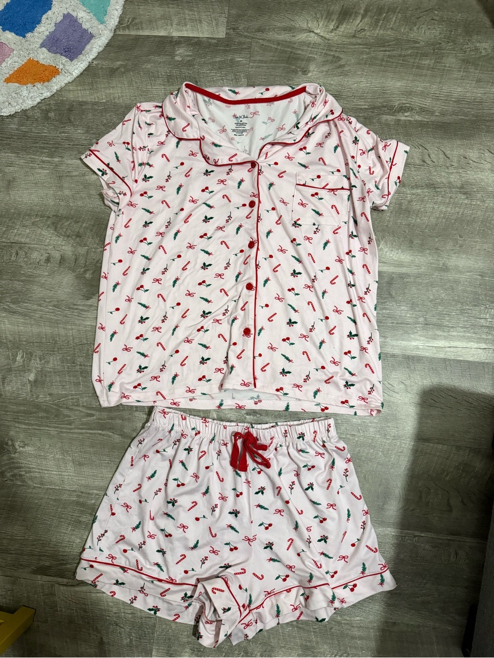 Pink Holiday Print Short Pajama Set
